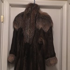 Beaver and Fox Fur Coat with Head Wrap